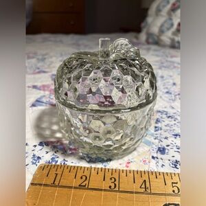 Clear Glass Apple-Shaped Trinket Box candy dish